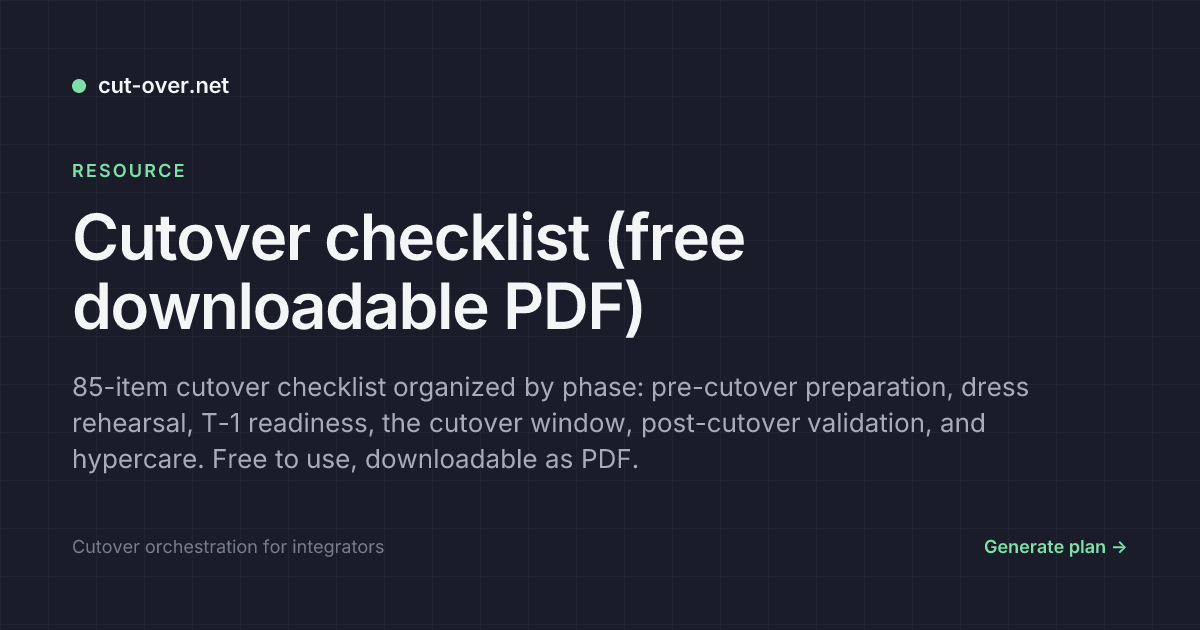 Cutover checklist (free downloadable PDF) | Cut-over